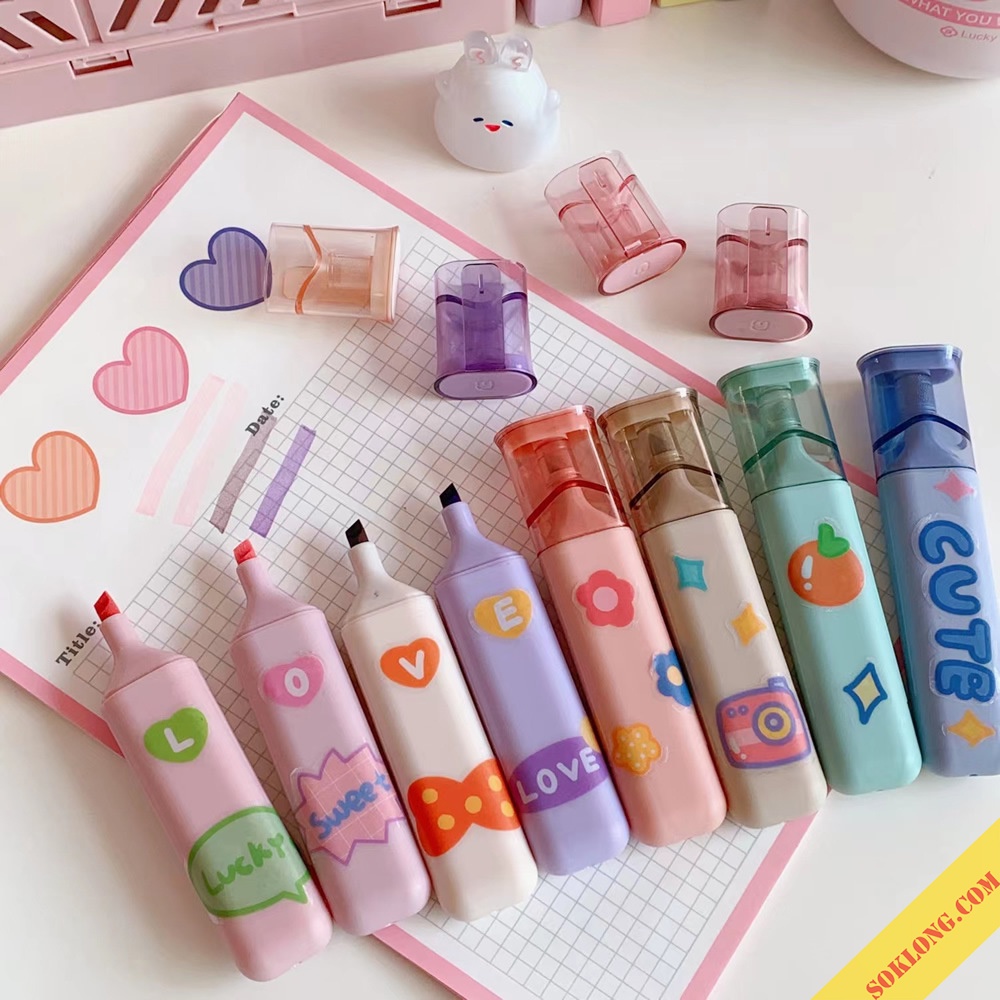 Bộ 4 bút highlight cỡ lớn màu Pastel HI08 bút nhớ dạ quang đánh dấu cỡ to nhiều màu