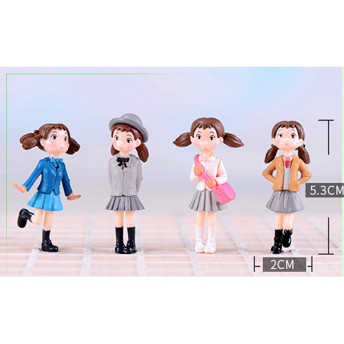 Combo 4 cô bé Tiểu Mai mặc trang phục mùa thu trang trí tiểu cảnh, móc khóa, DIY