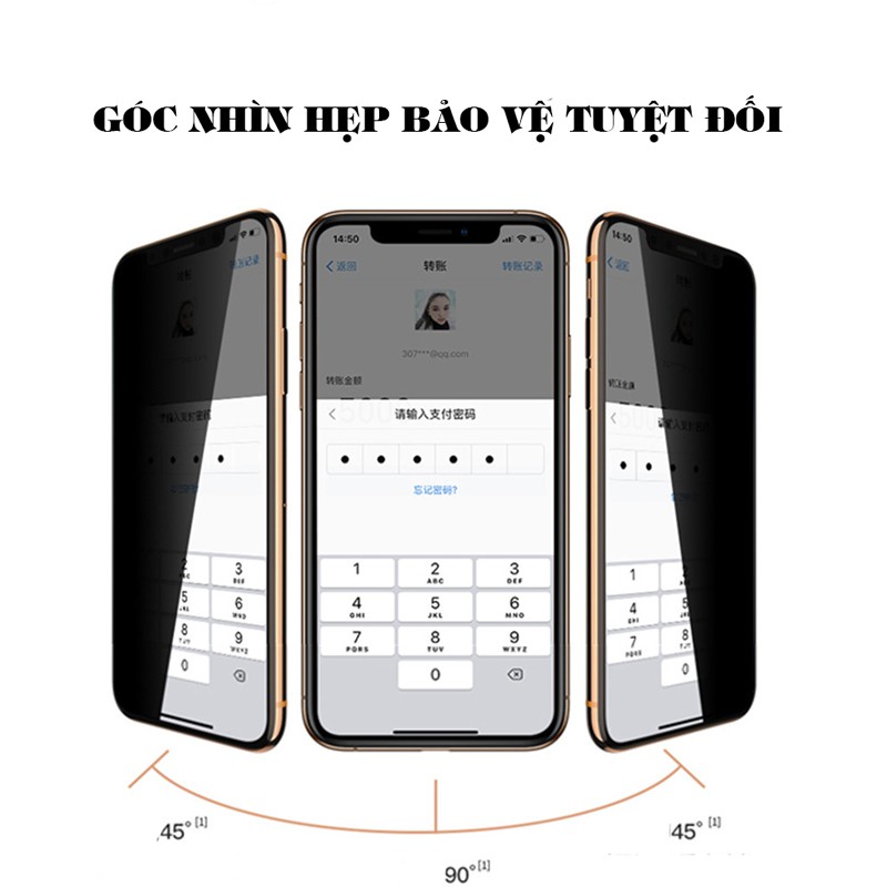 Kính Cường Lực Chống Nhìn Trộm iPhone 15 14 13 12 11 Pro Max Chống Bám Vân Tay Mồ Hôi Bảo Vệ Màn Hình điện thoại IP