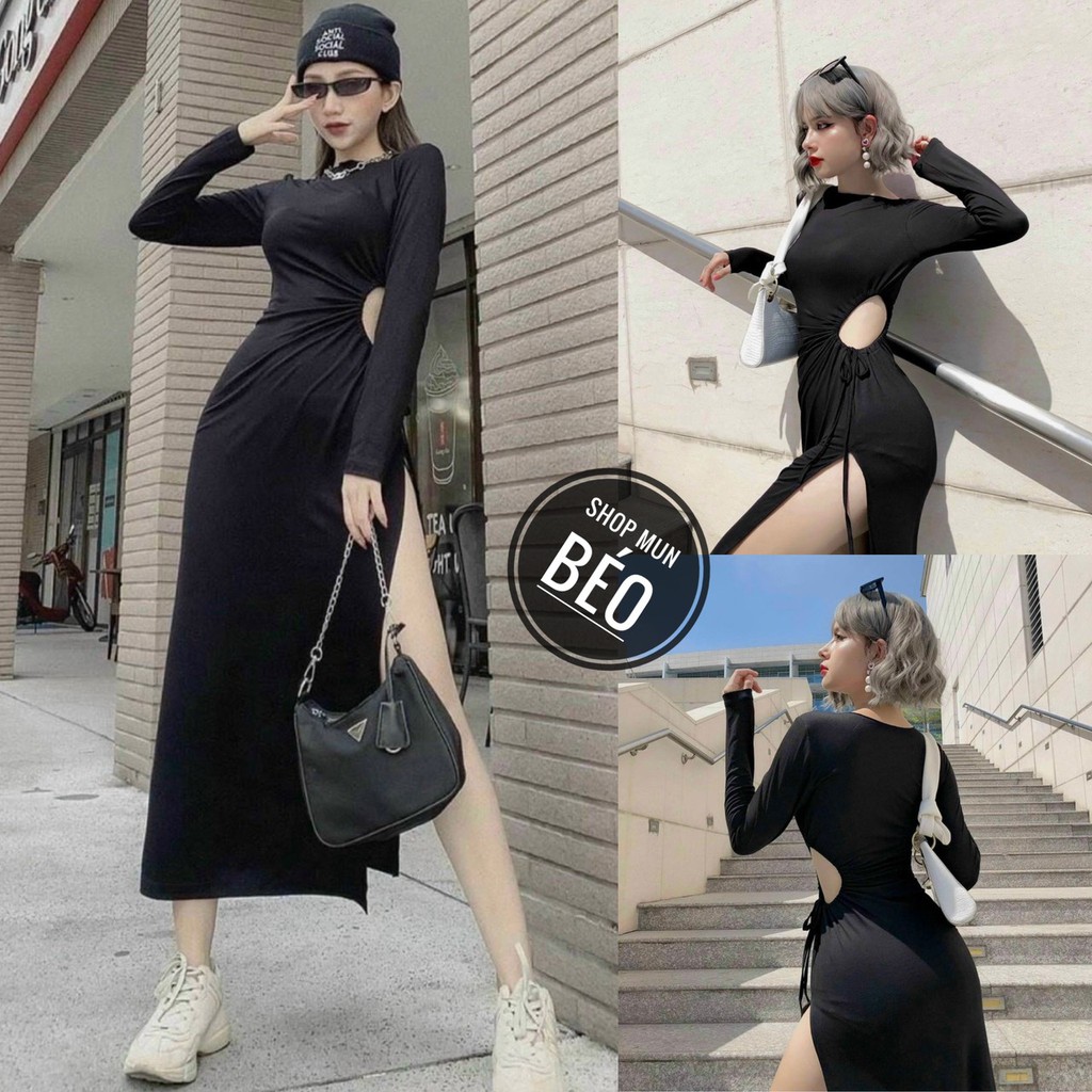 Đầm Body Khoét Eo Phom Dài Xẻ Đùi Chất Thun Borip Thích Hợp Mặc Đi Tiệc Đi Làm Đi Chơi