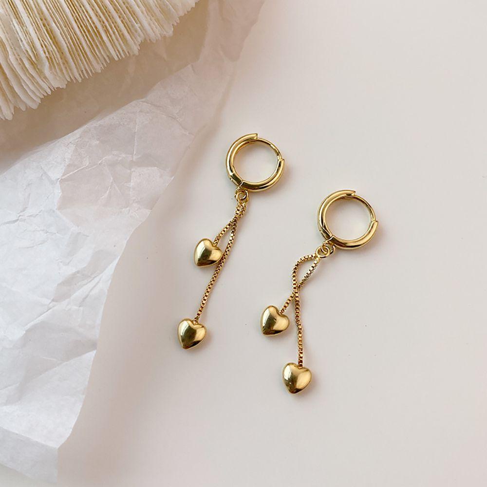 Bông Tai Dạng Móc Xích Mặt Hình Trái Tim Bằng Đồng Đơn Giản Cho Nữ