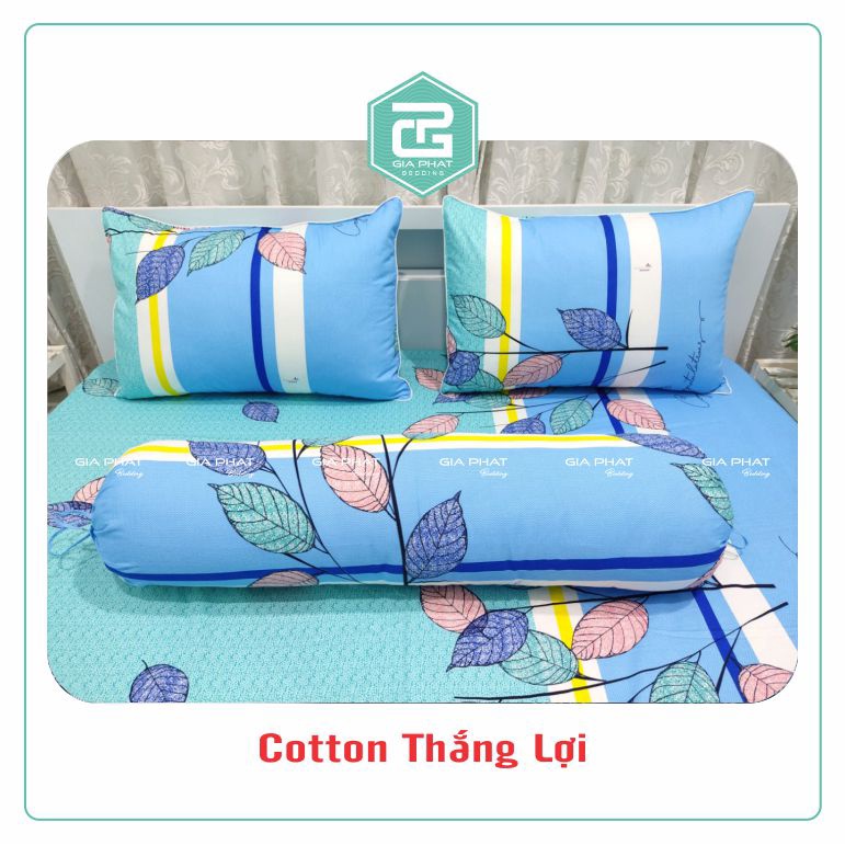 Bộ ga gối Thắng Lợi {4 món}100% Cotton chuẩn logo họa tiết Lá Cây