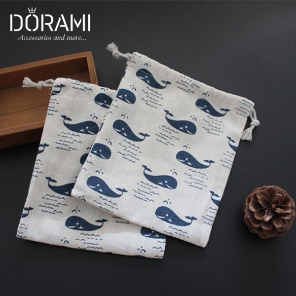 Túi vải bố mềm họa tiết cá voi xanh dễ thương kích thước 9x12cm - dorami