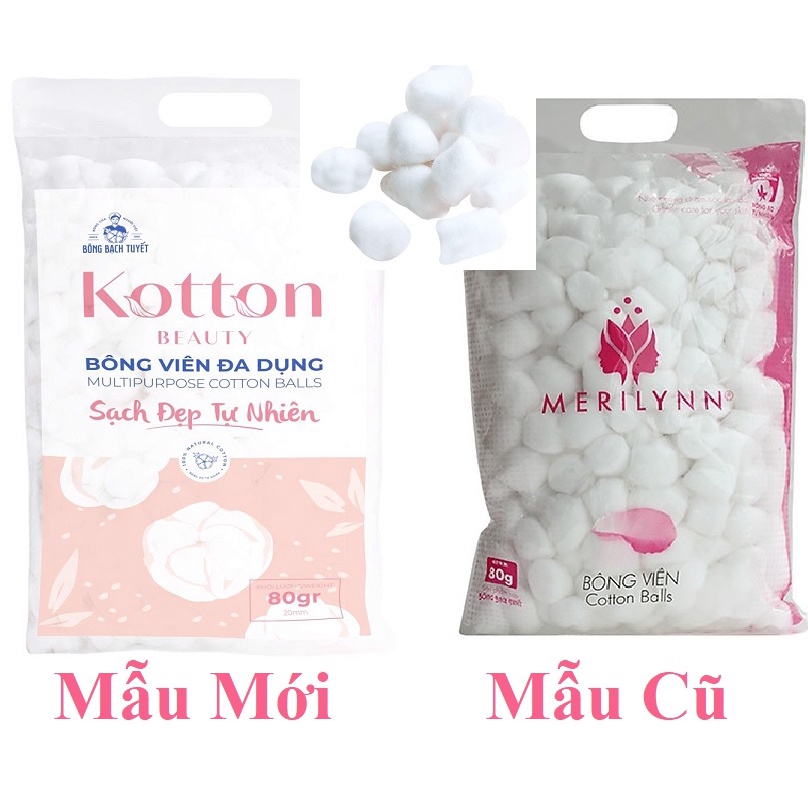 Bông Viên đa dụng Kotton Beauty gói 80g chính hãng Bông Bạch Tuyết - Bông gòn dạng viên 20mm gói 80g