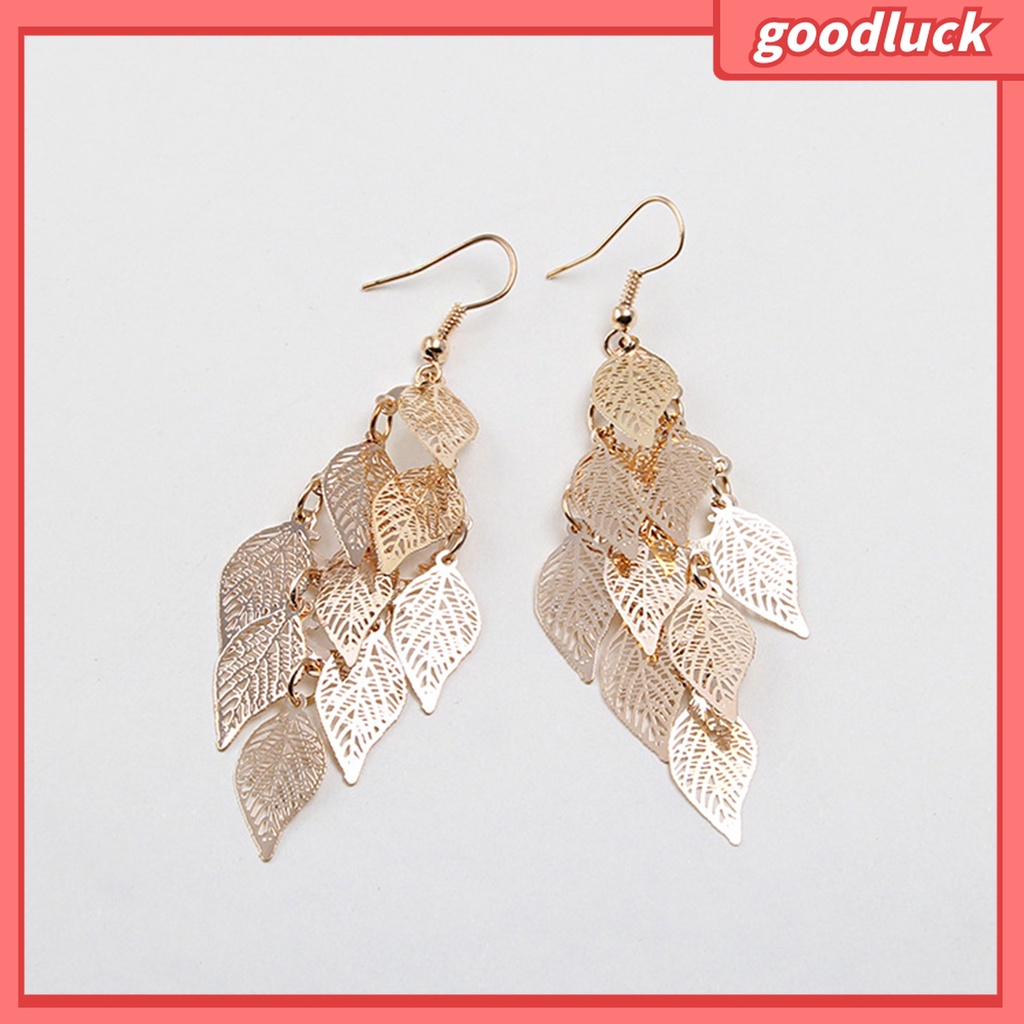 Goodluck| 1 Đôi Bông Tai Dáng Dài Hình Chiếc Lá Sáng Tạo Thanh Lịch Cho Nữ