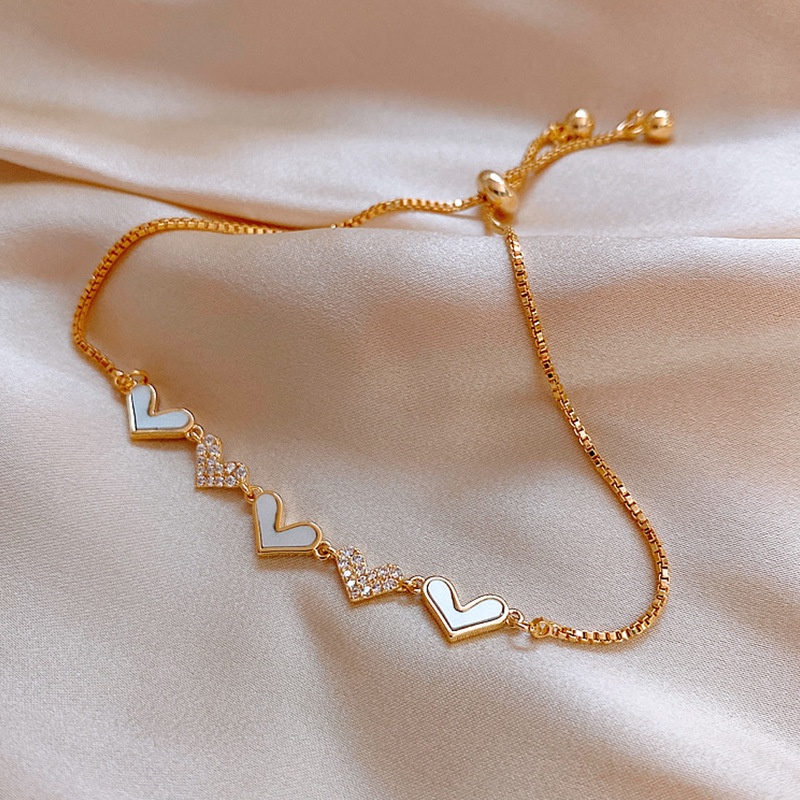 Lắc tay nữ mặt trái tim bền màu Vòng đeo tay đính đá có dây rút chỉnh kích thước thông minh Lemi accessories