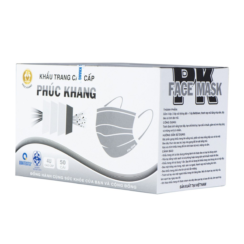Khẩu trang y tế 4 lớp cao cấp PHÚC KHÁNG có giấy lọc kháng khuẩn màu xanh, xám hộp 50 chiếc - MEDICAL | BigBuy360 - bigbuy360.vn