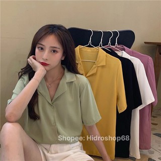 Áo sơ mi nữ tay ngắn cổ vest basic
