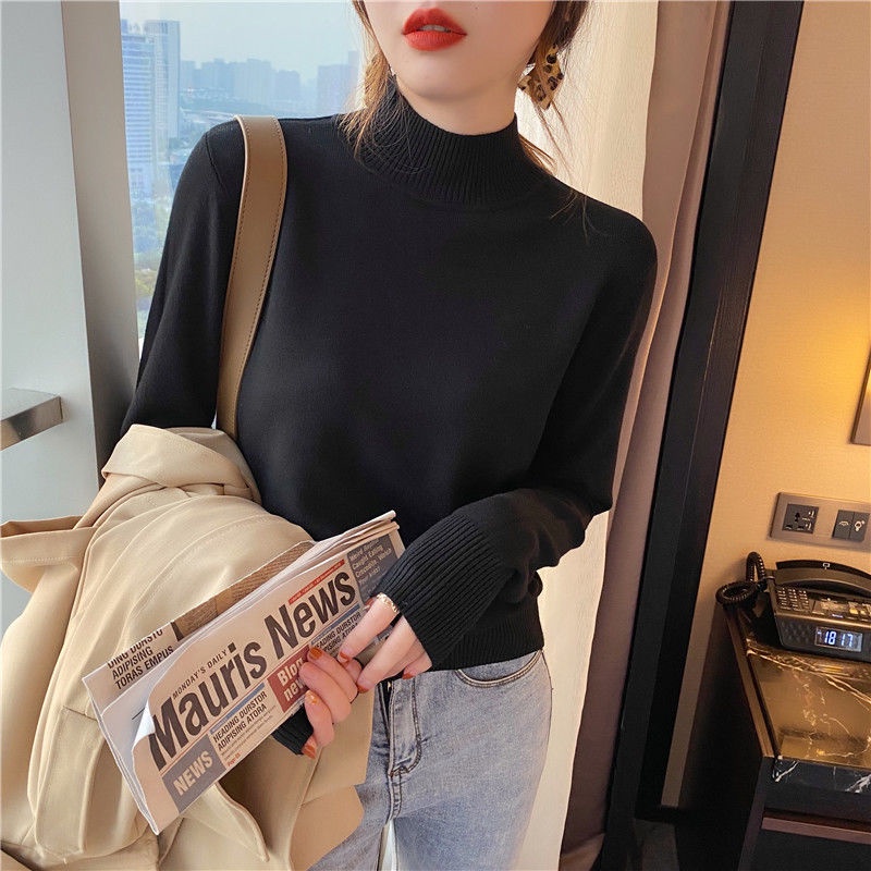 Áo Sweater dệt kim cổ lọ dáng rộng thời trang thu đông mới 021 cho nữ