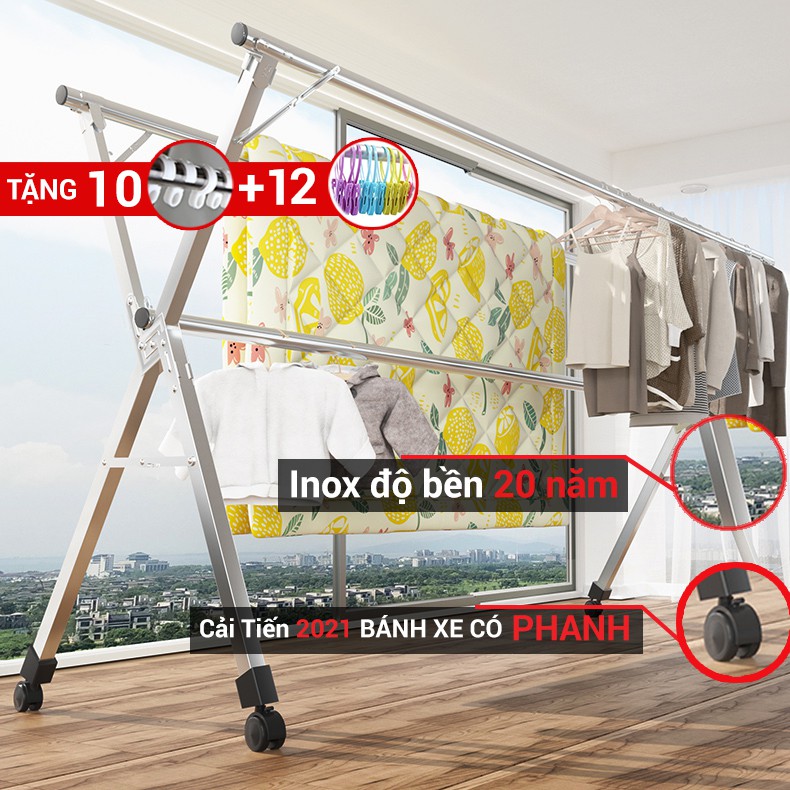 Sào phơi quần áo thông minh, cải tiến Bánh Xe, cây gấp gọn, giá giàn phơi có quà tặng móc treo đồ