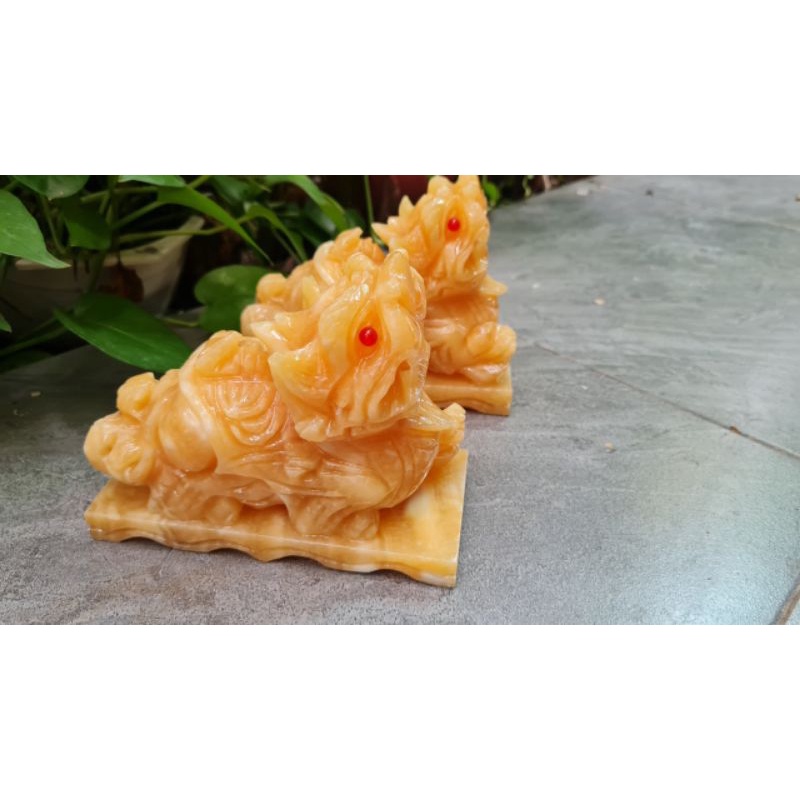 Cặp Tỳ Hưu đá ngọc hoàng long 16cm,đá nguyên khối có đế