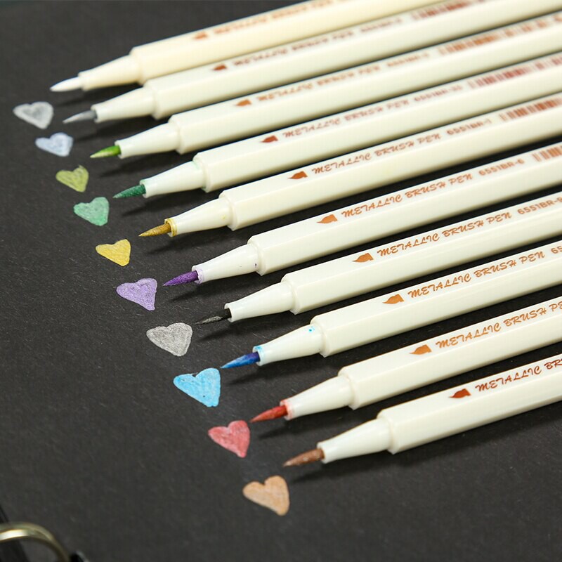 Bút lông mềm cây lẻ 10 màu sắc đầu brush có nhũ sta metallic marker pen - ảnh sản phẩm 6
