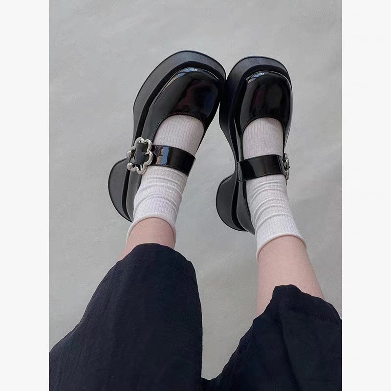 Giày Da Mũi Vuông Phong Cách Retro Anh Quốc Cho Nữ