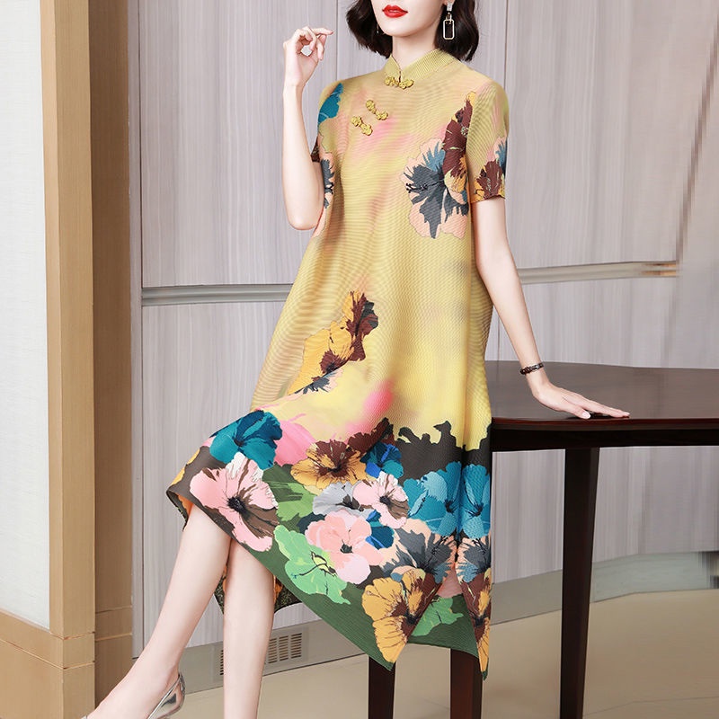 Đầm Sườn Xám Cách Tân Dáng Chữ a In Họa Tiết Phong Cách Trung Hoa Cổ Điển Thời Trang Mùa Hè 2022 Mới