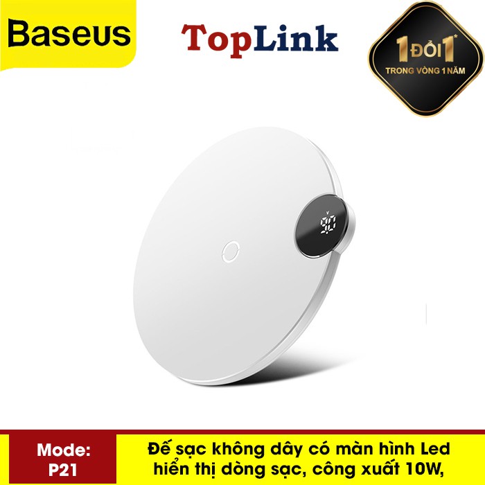 Đế Sạc Nhanh Không Dây Hãng Baseus P21 Công Xuất 10W Có Màn Hình Led Hiển Thị Dòng Sạc Thông Minh Chuẩn Qi