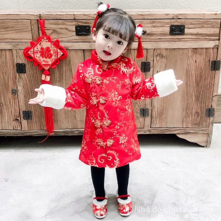 Cheongsam Girls Winter Clothes New Long Sleeve Cheongsam Winter Children Baby Girl Hanfu