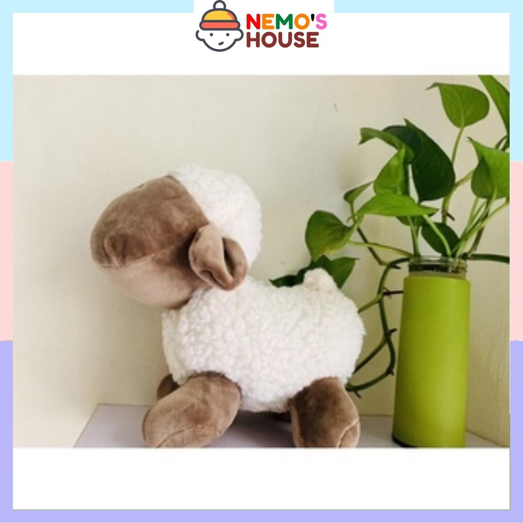 Gấu bông cừu, thú nhồi bông cừu con màu nâu đáng yêu cho bé