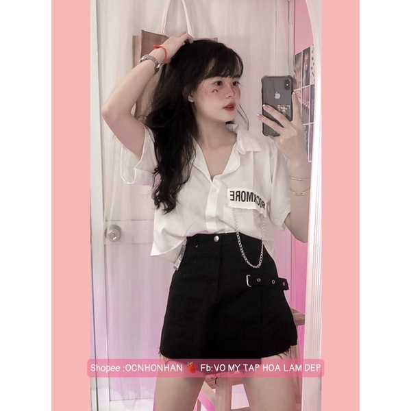 Set áo croptop sơmi phối chân váy quần đắp chéo