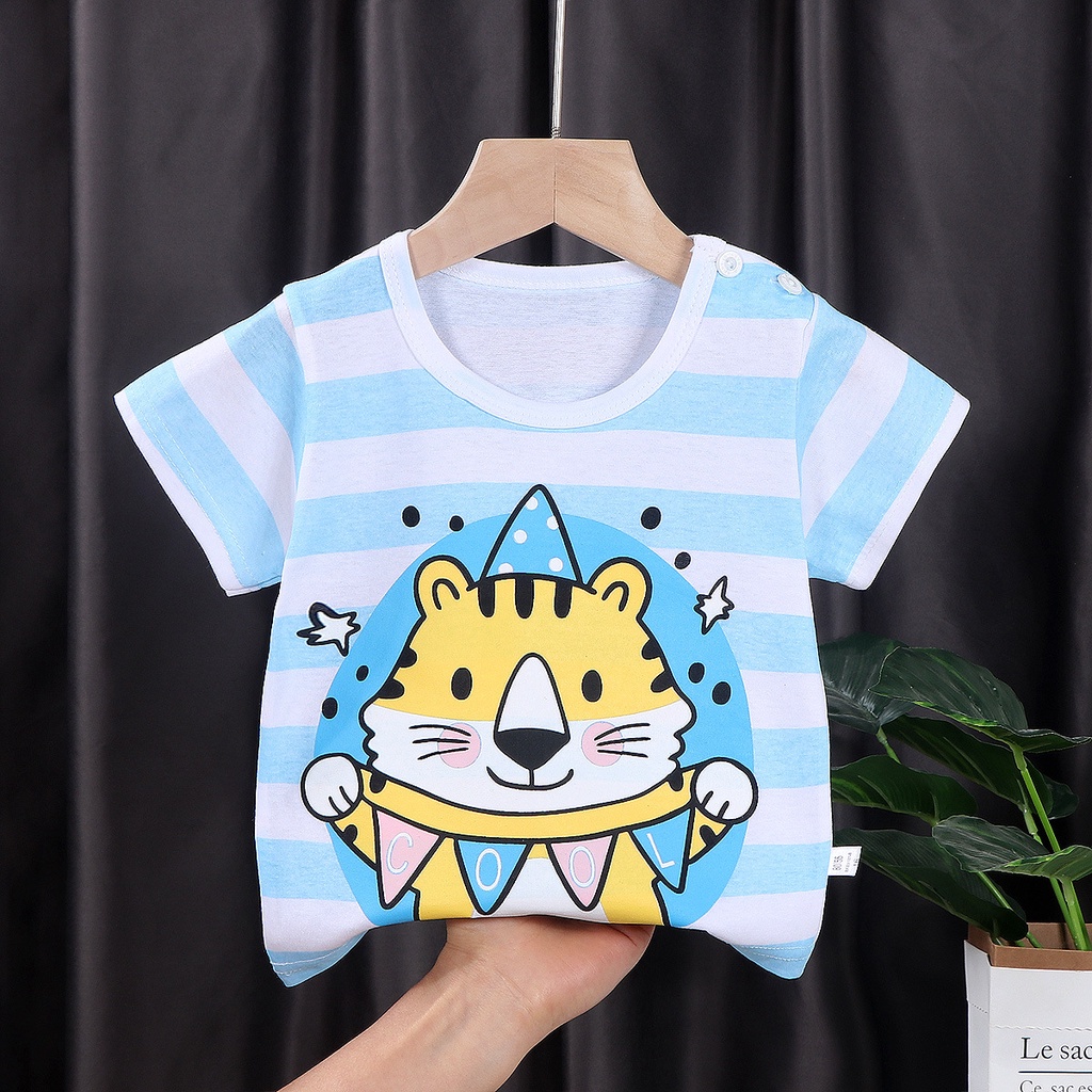 Áo thun SANITKUN cotton tay ngắn in họa tiết hoạt hình thời trang mùa hè đáng yêu dành cho bé trai và bé gái