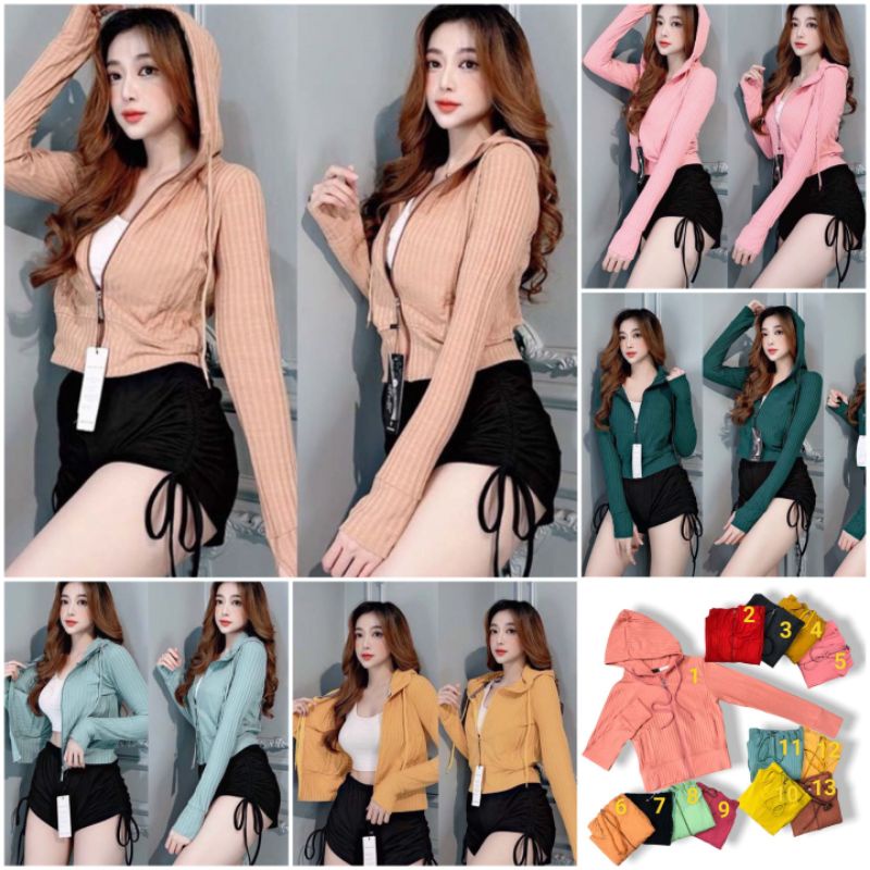 Áo Khoác Nữ Form Ngắn Vải Thun Gân, Mát, 4 Túi. Áo Khoác Croptop Nữ [Lửng Gân]