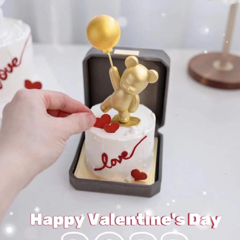 Phụ Kiện Trang Trí Bánh Kem Hình Gấu Và Bong Bóng Dễ Thương Cho Ngày Valentine