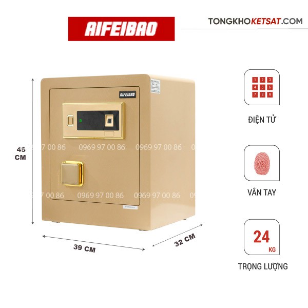 Két Sắt Thông Minh Nhập Khẩu Aifeibao 45-BL 24KG Vân Tay Điện Tử Màu Vàng Sang Trọng (Miễn Phí Giao Hàng)