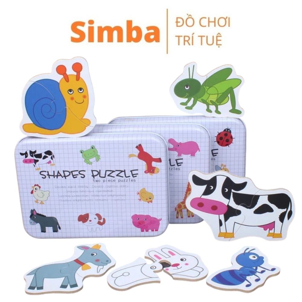 Ghép hình cho bé 2 mảnh ghép đồ chơi Simba xếp hình hộp thiếc nhiều chủ đề