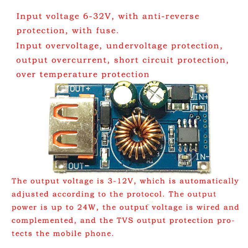 Mô đun hạ áp DC 6v-32v sang 5v USB DC QC3.0 giúp sạc nhanh cho điện thoại
