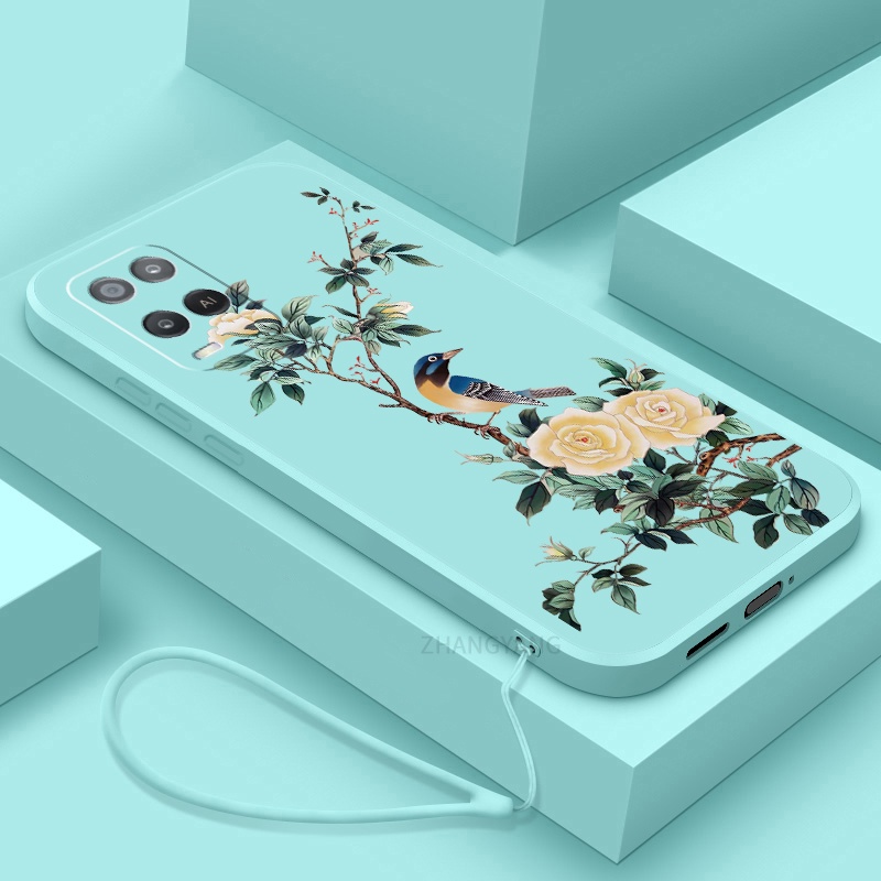 Ốp Điện Thoại TPU Mềm Họa Tiết Hoa Và Chim Có Dây Đeo Cho oppo a54