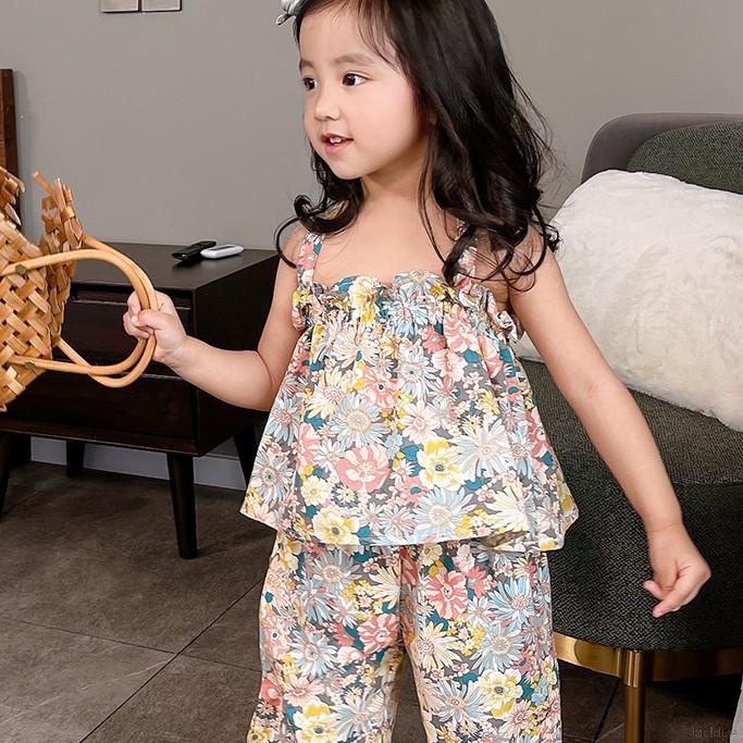 Bộ Áo Hai Dây + Quần Dài Chống Muỗi Phong Cách Phương Tây Cho Bé Gái