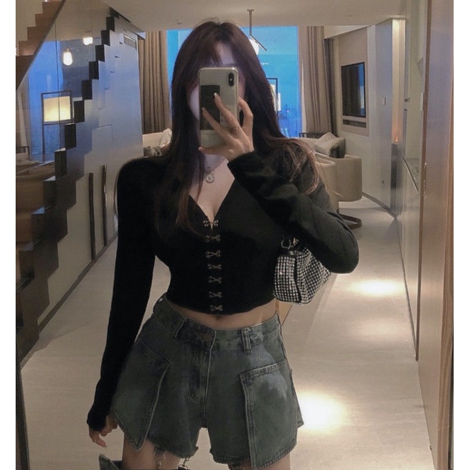 Áo thun COZOKC tay dài nút cài thời trang thu đông cho nữ