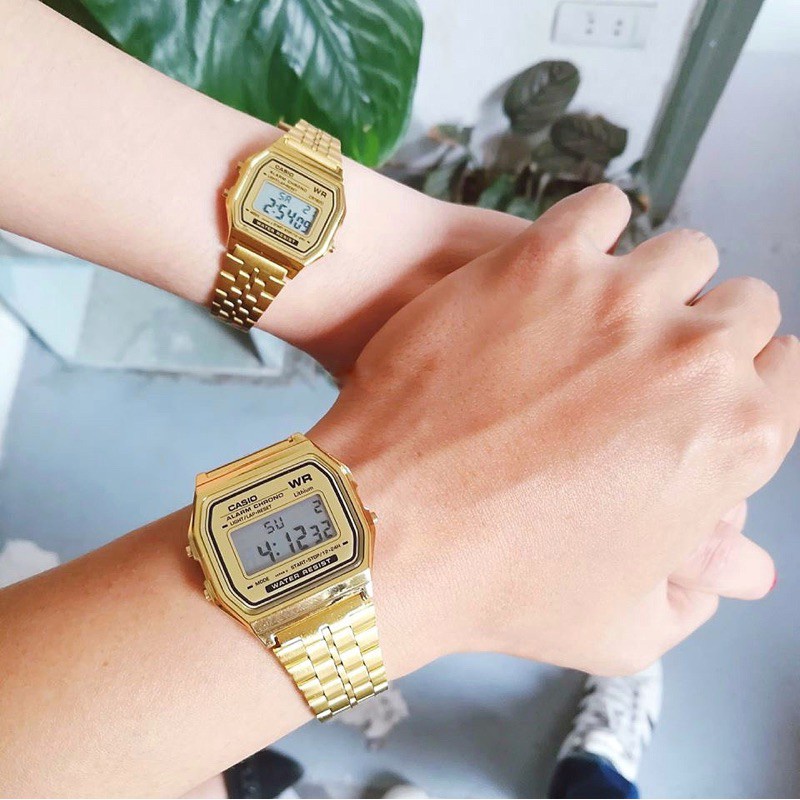 ĐỒNG HỒ ĐIỆN TỬ CASIO A159 MÀU VÀNG DÂY THÉP KHÔNG GỈ SIZE TO NHỎ NAM NỮ