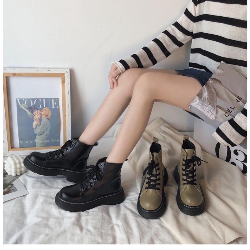 GIÀY COMBAT BOOTS CAO CỔ STYLE ULLZANG ( ẢNH THẬT Ở CUỐI)