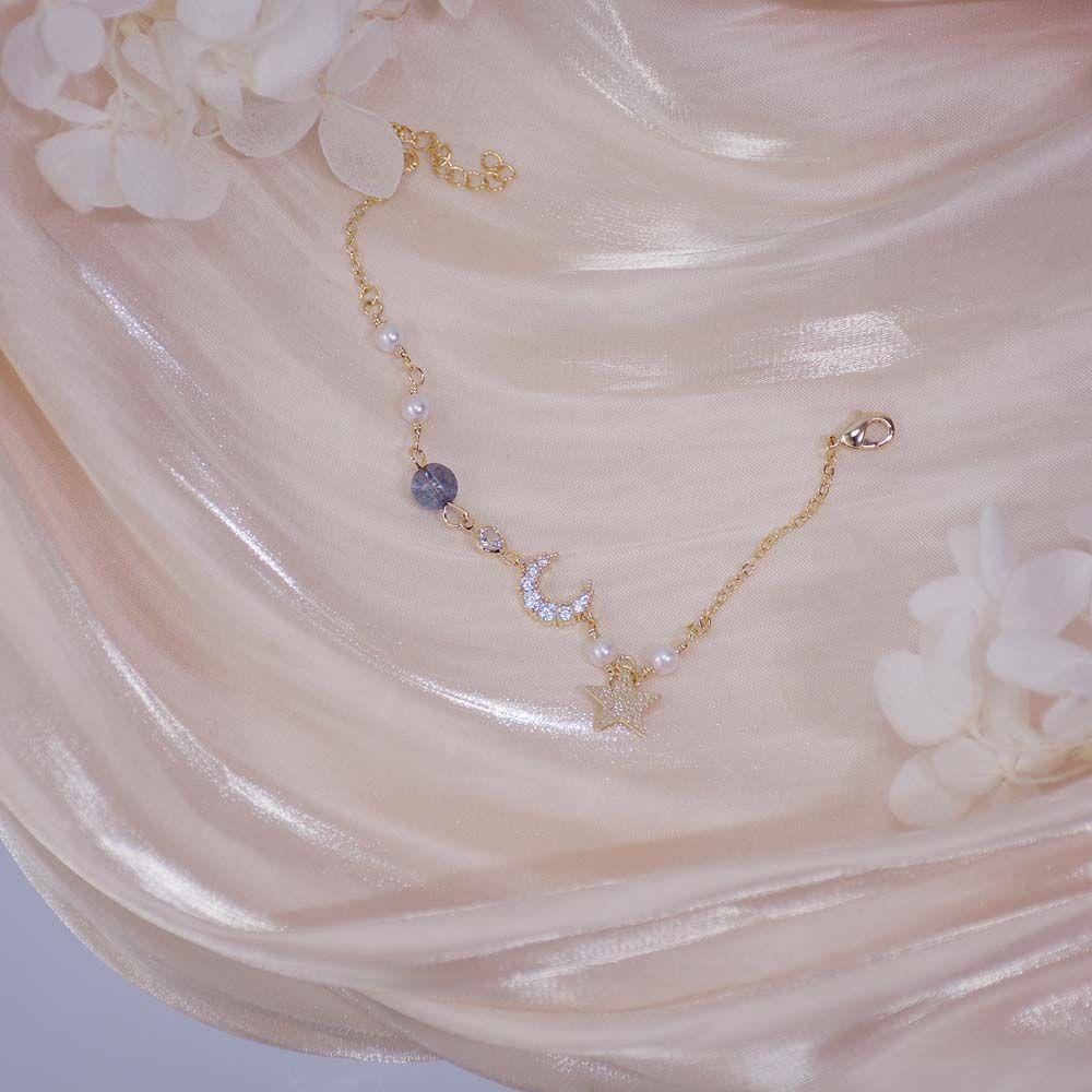 Vòng Đeo Tay Họa Tiết Hoa Và Trăng Sao WMES15H Thời Trang Cho Nữ|Vòng Tay Chuỗi Hạt Phong Cách Hàn Quốc