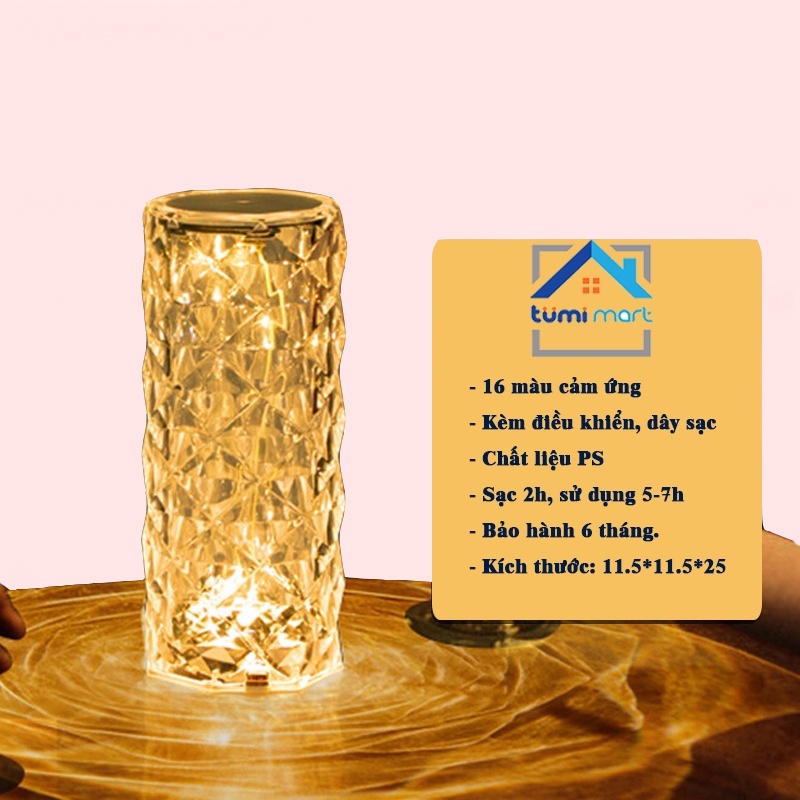 Đèn Cảm Ứng 16 Màu - Đèn Bàn Pha Lê Cao Cấp Trong Suốt Cắm Sạc USB Siêu Hot Kèm Điều Khiển