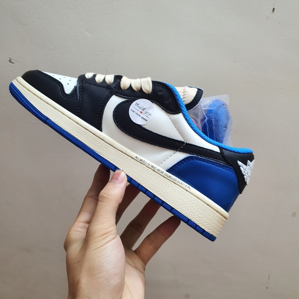 Giày Jordan 1 Low Travis Scott x Fragment Xanh Đen Cao Cấp Fullbox, Giày thể thao jordan 1 thấp cổ xanh đen móc ngược