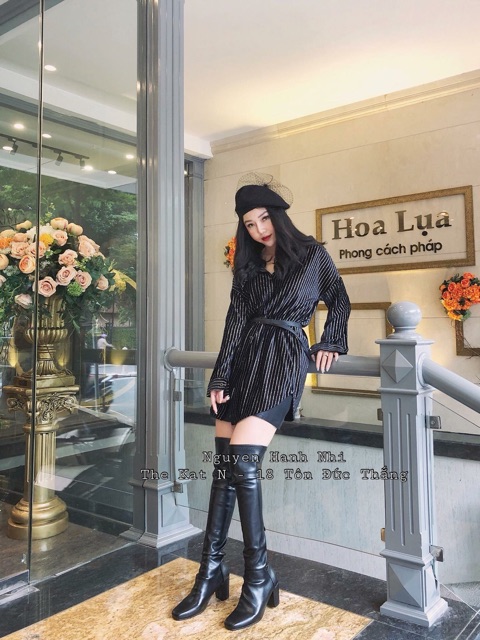 Sơ mi nhung kim tuyến kẻ