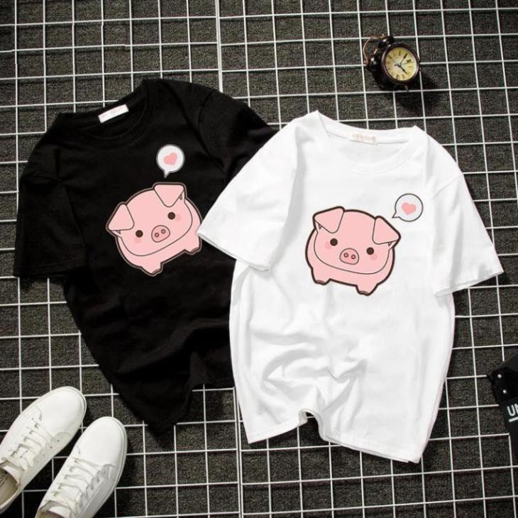Áo thun unisex form rộng heo dễ thương vải dày mịn 2019T2129