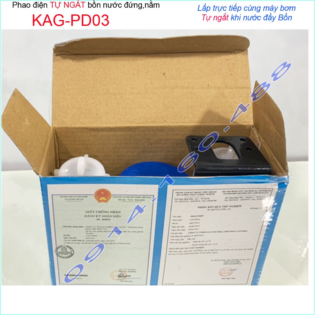 Phao điện chống tràn cho bồn nước KAG-PD03, công tắc điện phao nước COVIPHA cho máy bơm bồn nước