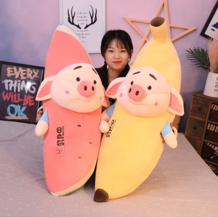 Gấu Bông Gối Ôm Chuối Dưa Hấu Mặt Heo Tiktok MINKIDS