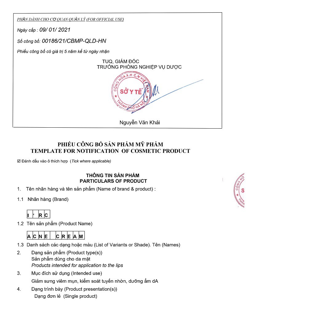 Kem mụn sưng đỏ Acne Cream IRC hết mụn giảm thâm, tái tạo da mới sạch khuẩn, không tái viêm 10g | BigBuy360 - bigbuy360.vn