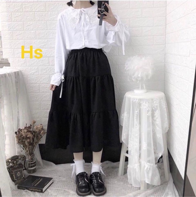 Chân váy 3 tầng von lụa HSO766