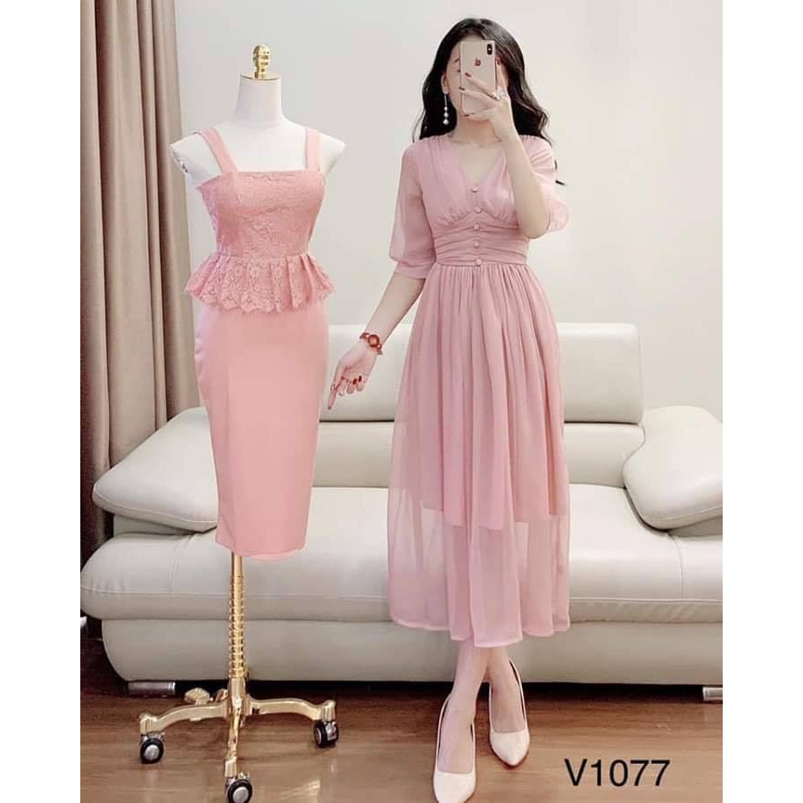 Đầm Váy Nút Bọc Phong Cách Cổ Điển Thời Trang Nữ Orange