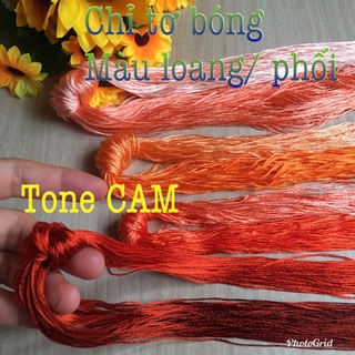 🌺 Chỉ thêu tơ bóng LOANG tone CAM thêu tay truyền thống