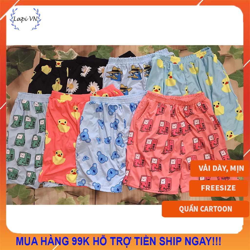 Quần Short Lửng Cartoon Thú Unisex (Nhiều mẫu)-Lapi VN ,FREESIZE đến 65kg,