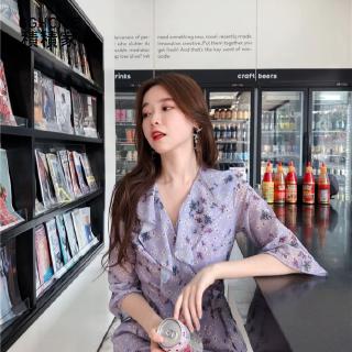 Đầm Voan Hoa Cổ Tim Phối Ren Xinh Xắn Theo Phong Cách Hàn Quốc