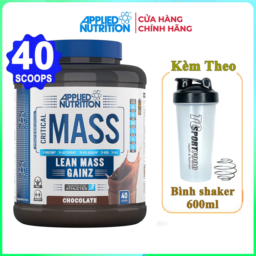 Sữa tăng cân tăng cơ nạc Critical Mass của APPLIED NUTRITION hương Chocolate hộp 2.4kg - Nhập chính ngạch