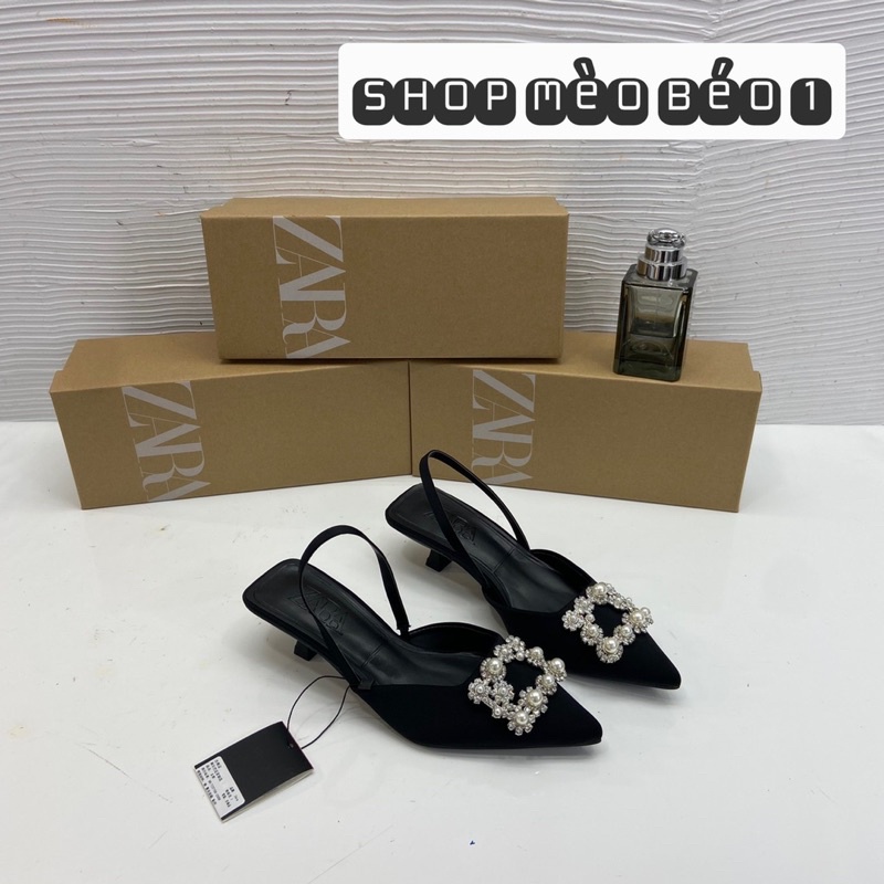 Sandal zara tag đá vuông gót nhú xuất dư fullbox