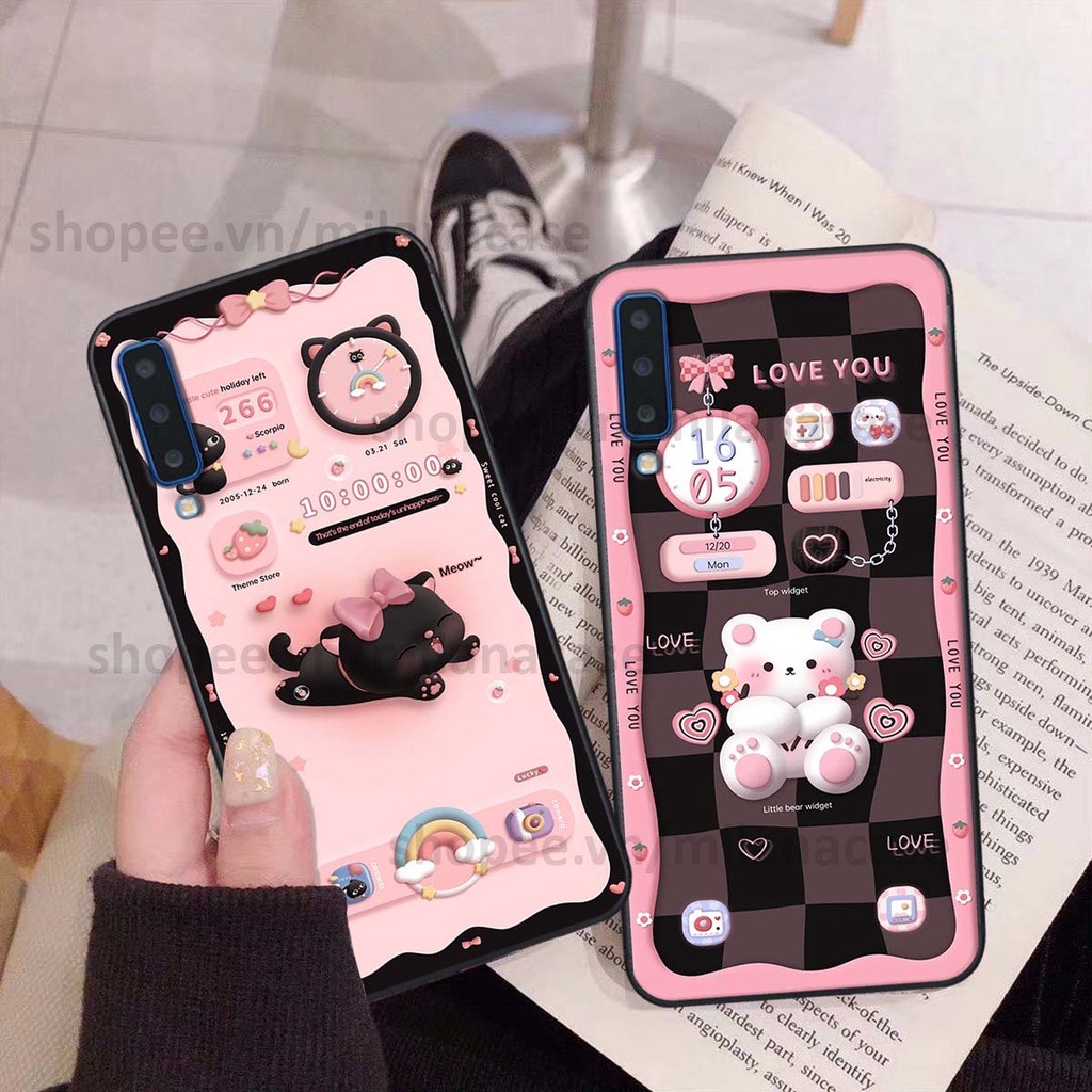 Ốp Samsung A7 2018 / A9 2018 hình đồng hồ icon gấu mèo cute cực dễ thương ngộ nghĩnh