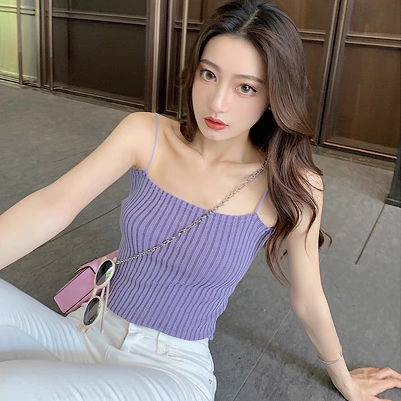 Áo 2 Dây Sợi Bún Áo Croptop Kiểu LenThun Gân Đẹp Ôm Dệt Kim 2021 T2B4